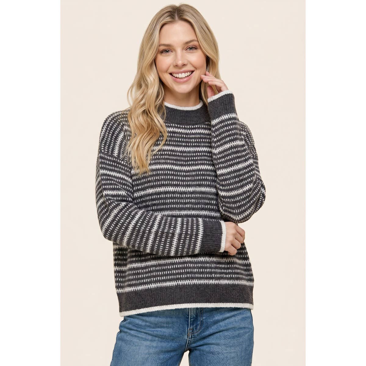 Off the Clock Textured Stripe Sweater: Charcoal