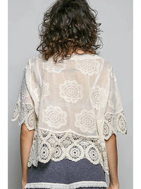 Selena Crochet Button-Front V-Neck Top