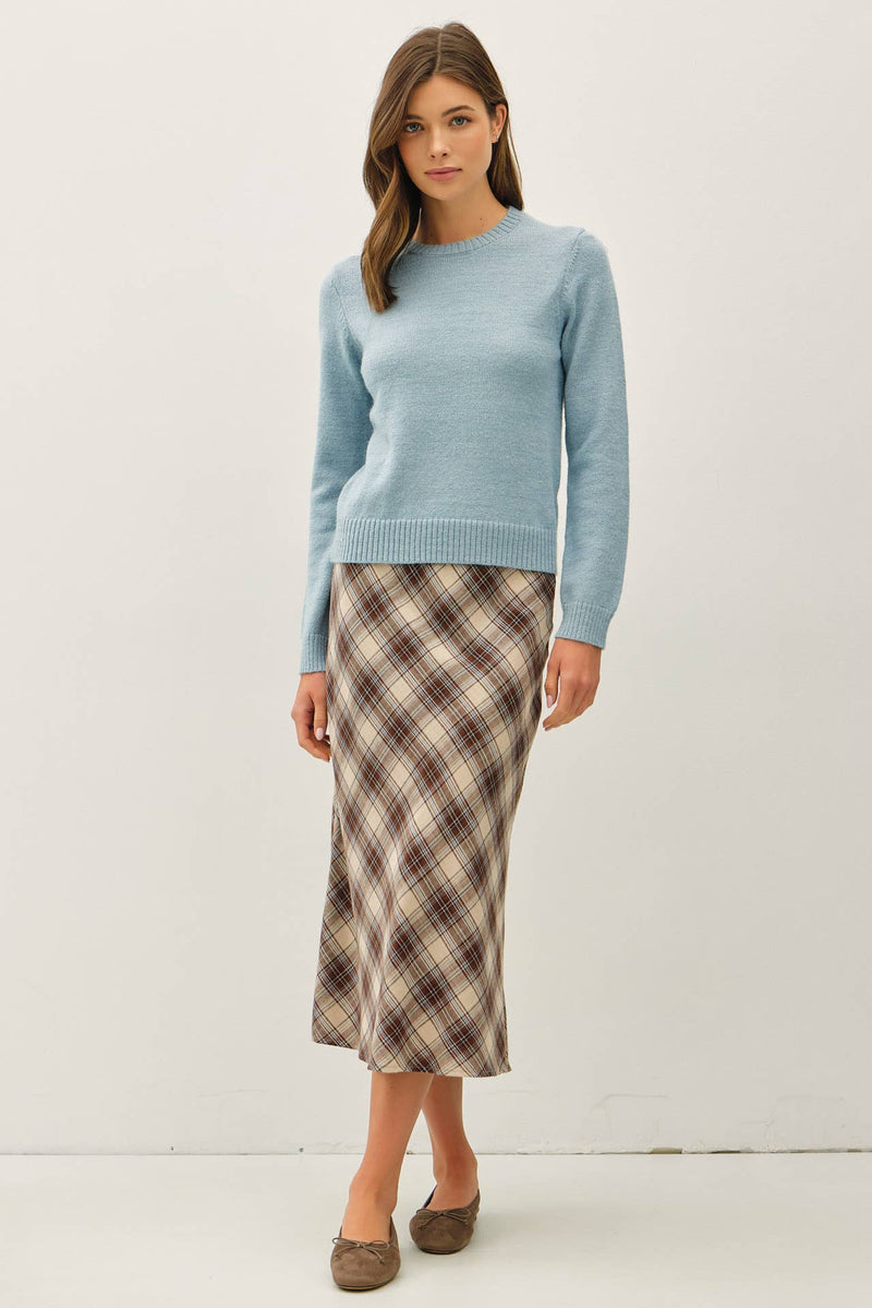 Linden Retro Blue Wool-Blend Sweater – Ultra-Soft Cropped Crew Neck Knit (Women’s Cozy Pullover)