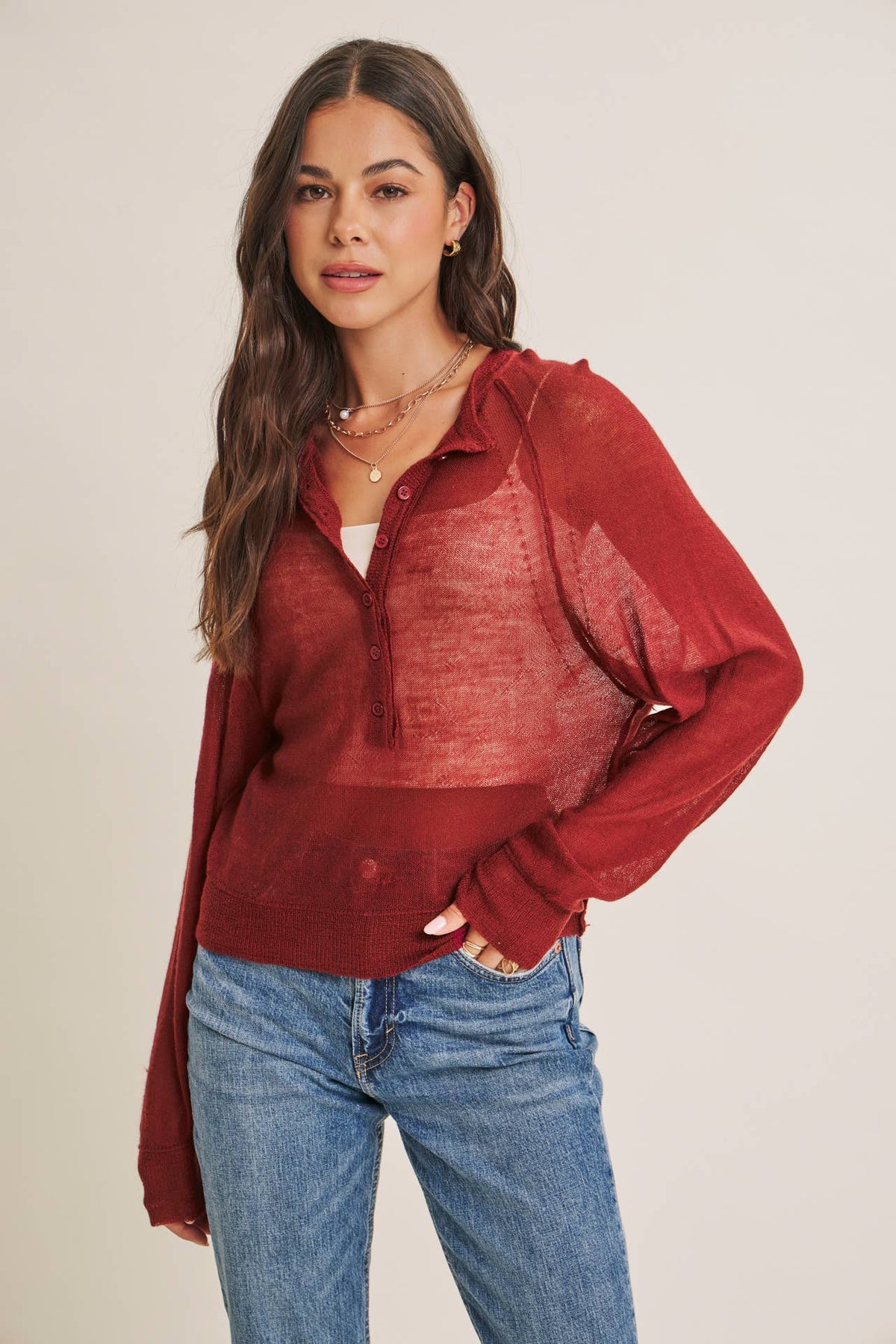 Morning Layer Airy Wool Blend Henley Sweater