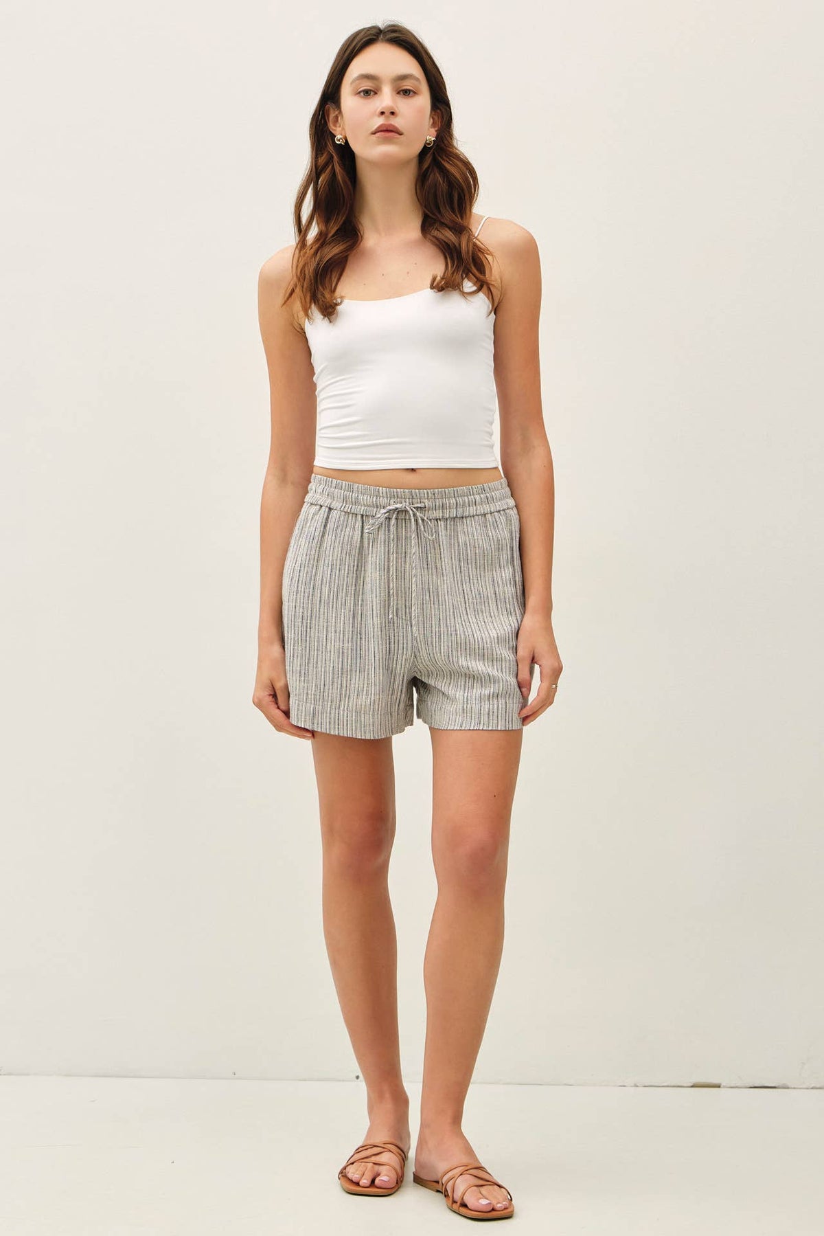 The Maris Striped Linen Blend Shorts – Drawstring Elastic Waist Lightweight Shorts