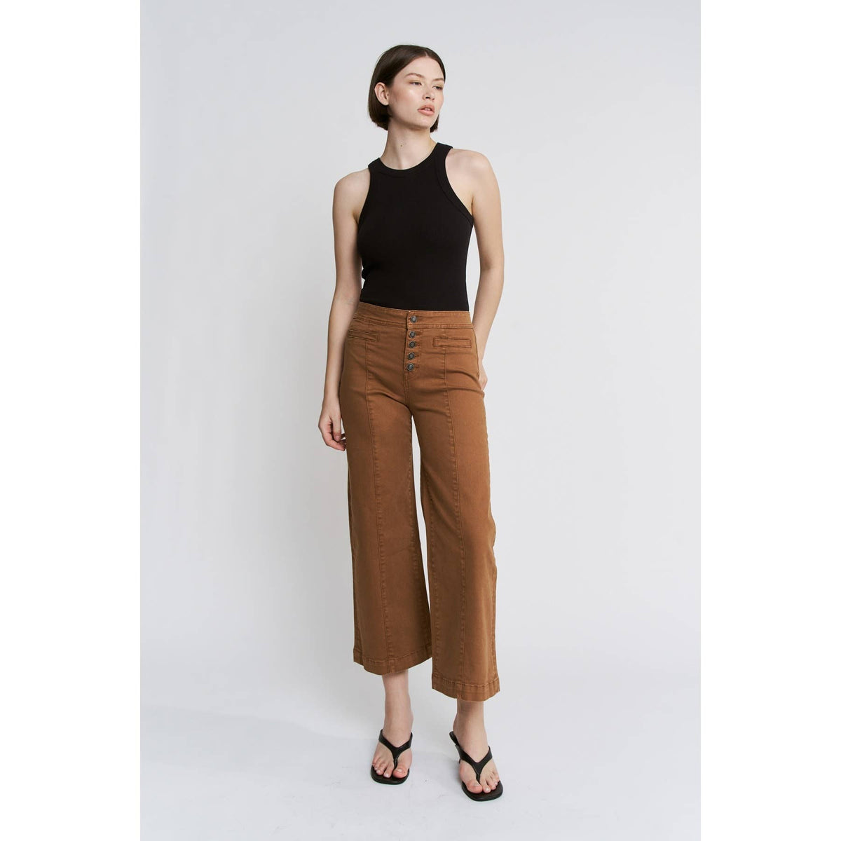 Mica Denim "Camden" High Rise Wide Crop Jeans – Camel Brown