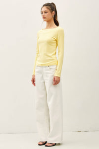 The Lila Lace Trim Rib Top: Banana