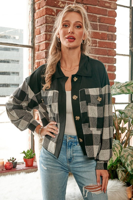 Stacey Plaid Cropped Jacket- Grey