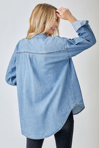 Risen Trendy Plus Size Oversized Denim Shirt – Medium Wash