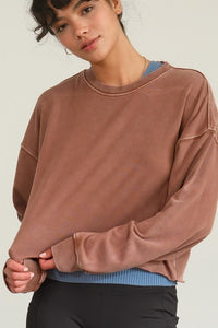 Sunday Cozy Cropped Raw Hem Crew Sweatshirt