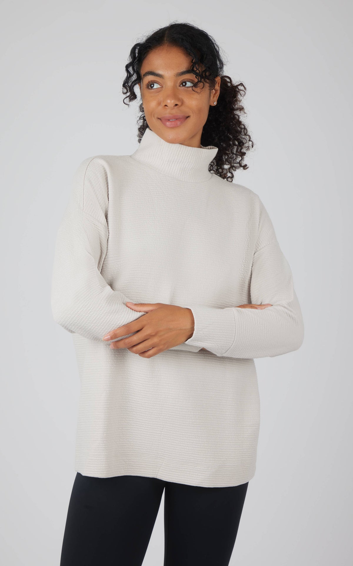 The Elara Cozy Quilted Funnel Neck Tunic – Brushed Knit Pullover