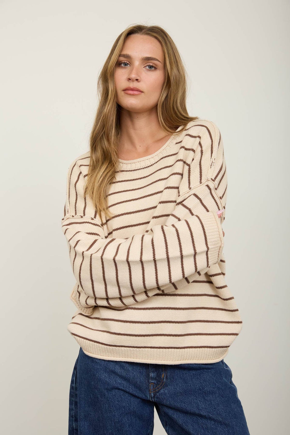 No Plans Stripe Sweater: Cream / Brown Stripe