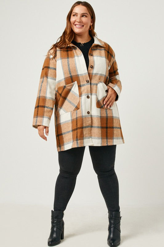 Bobbi Plus Plaid Button Up Patch Pocket Coat