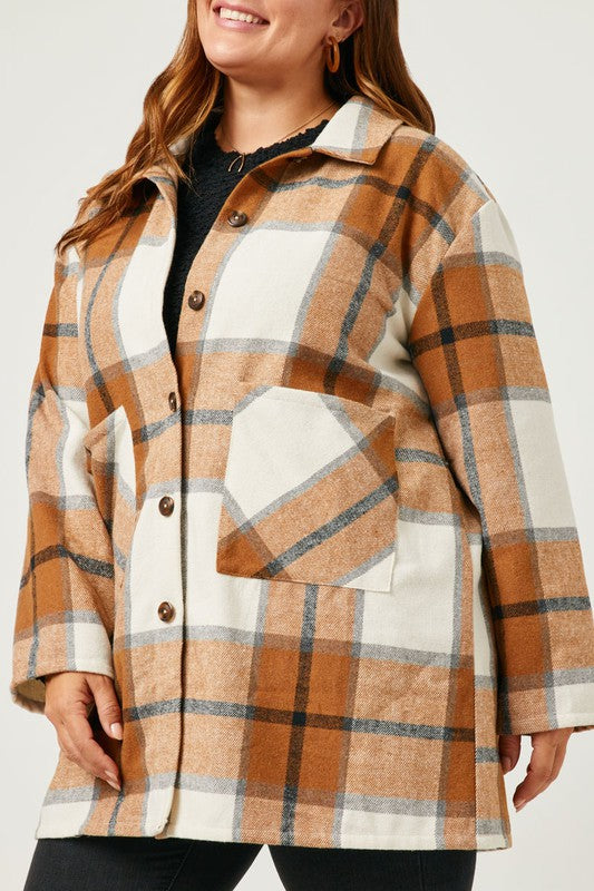 Bobbi Plus Plaid Button Up Patch Pocket Coat