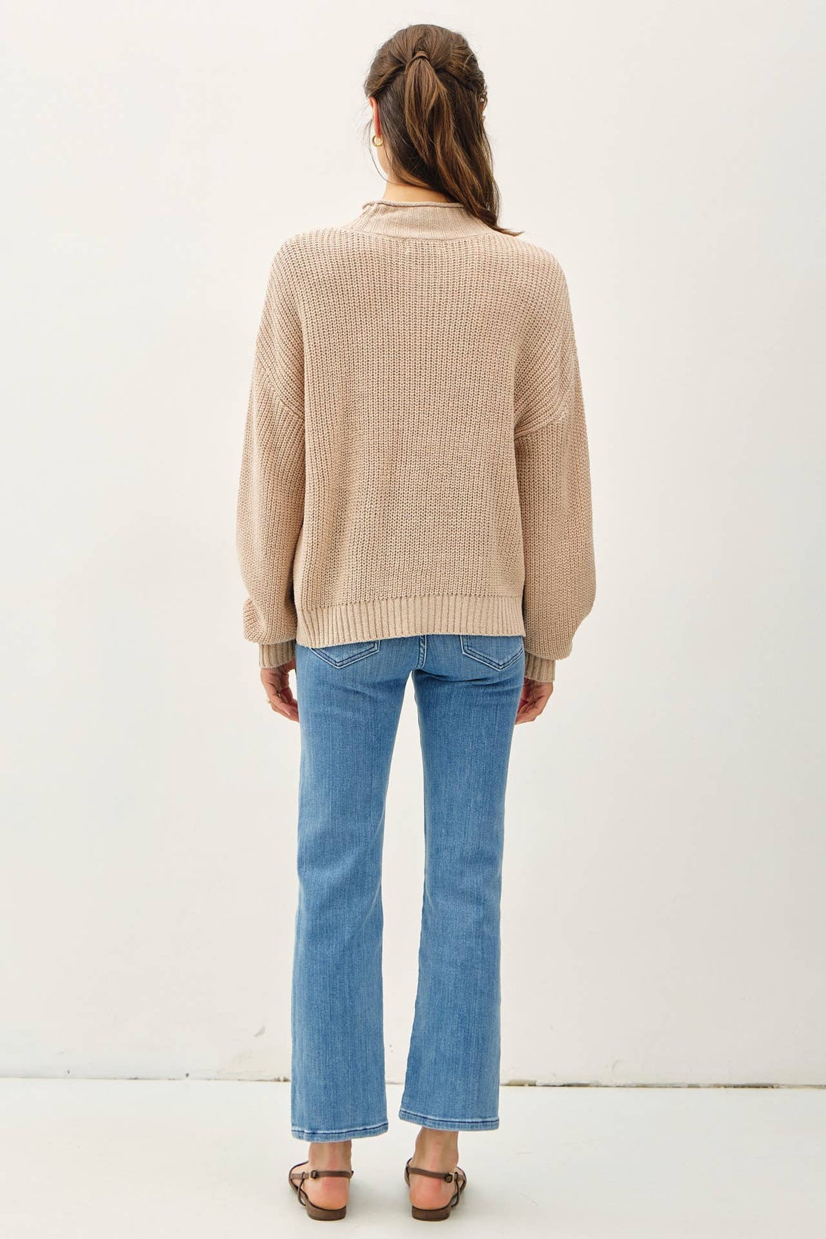 The Monroe Chunky Knit Sweater: Beige – Cozy Mock Neck Pullover