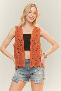 CROCHET VEST SCALLOP HEM - CET3544: Beige / S/M-M/L(3-3)