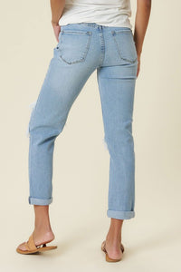 Millie High Rise Distressed Mom Jean: Light Stone Wash