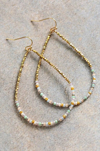 Teardrop Wire Beaded Earrings with Glass Crystals