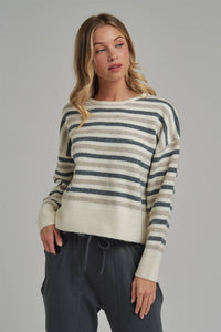Keeping It Casual Stripe Sweater: Charcoal/ Oatmeal