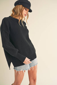 The Ina Slouch Knit Pullover – Exposed Seam Oversized Sweater (Black • Pearl • Olive)