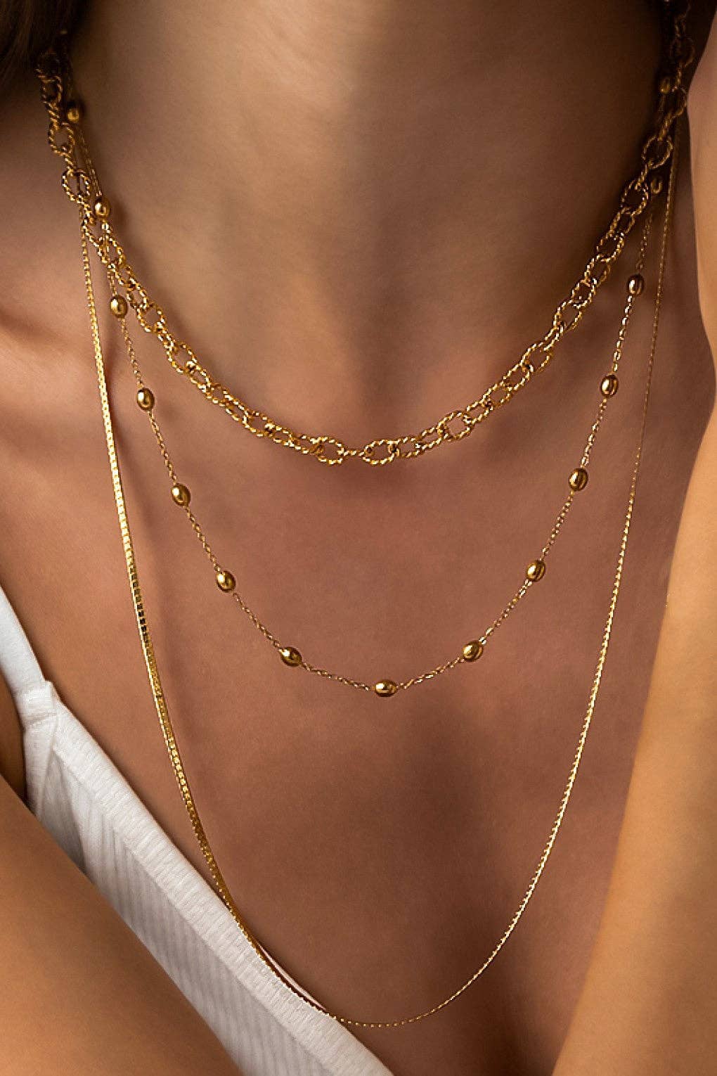 The Kensington Triple Layered Chain Necklace:Gold  – 18K Gold Plated Waterproof Chunky Link Necklace
