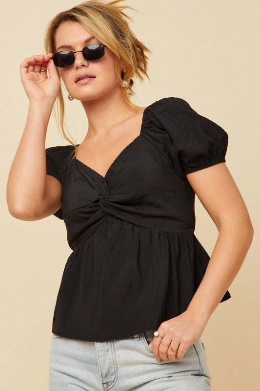 Cindy Twist Front Blouse: Black