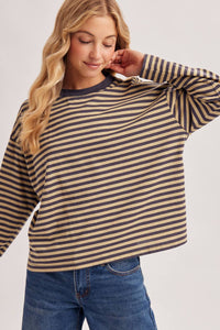 On Repeat Stripe Oversized Long Sleeve Top: Ash