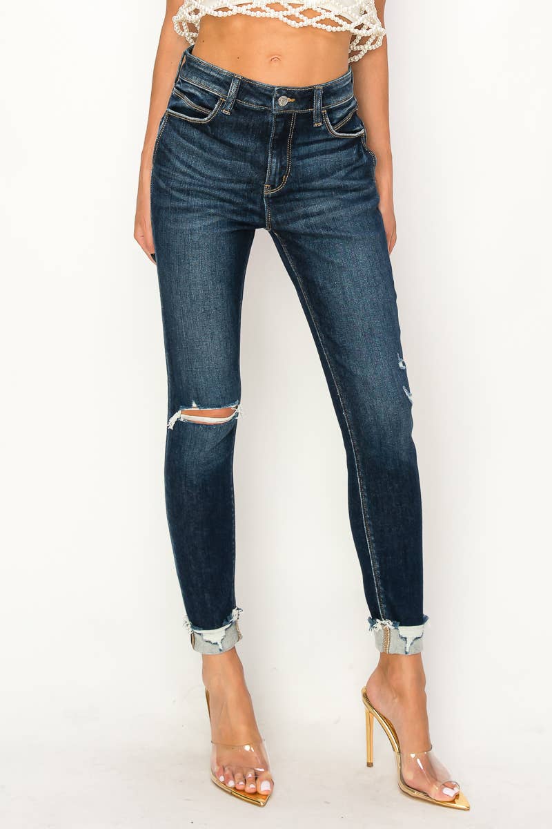 High Rise Skinny Jeans - Distressed Frayed Hem: 3 (25)