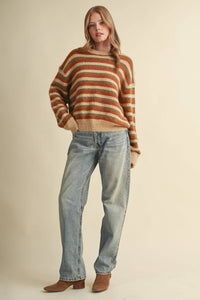 Warm Regards Stripe Sweater: Tan/ Multi Stripe
