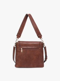 Jen & Co. Lorelei Double Zip Whipstitch Crossbody: Light Brown – Vegan Leather Braided Trim Bag