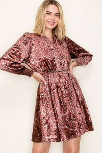 Elowen Velvet Floral Dress – Long Sleeve Smocked Waist Holiday Party Mini Dress with Pockets