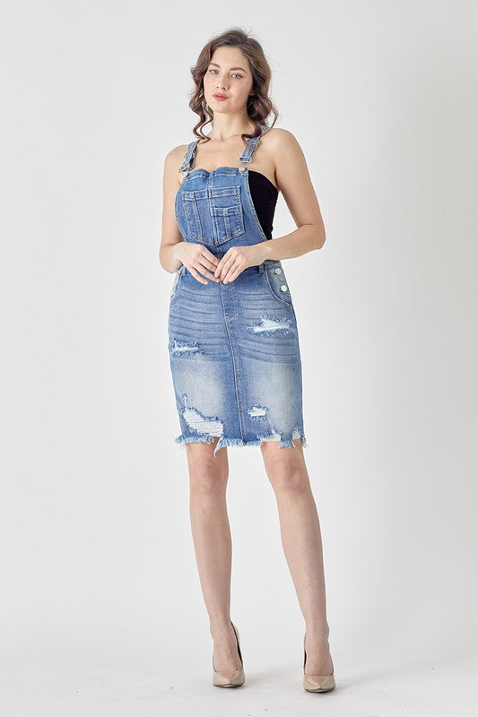 The Harper Denim Skirtall: Medium Wash