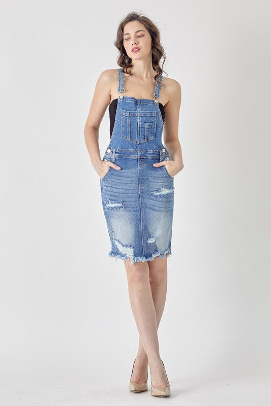 The Harper Denim Skirtall: Medium Wash