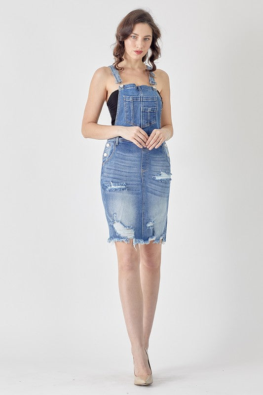 The Harper Denim Skirtall: Medium Wash