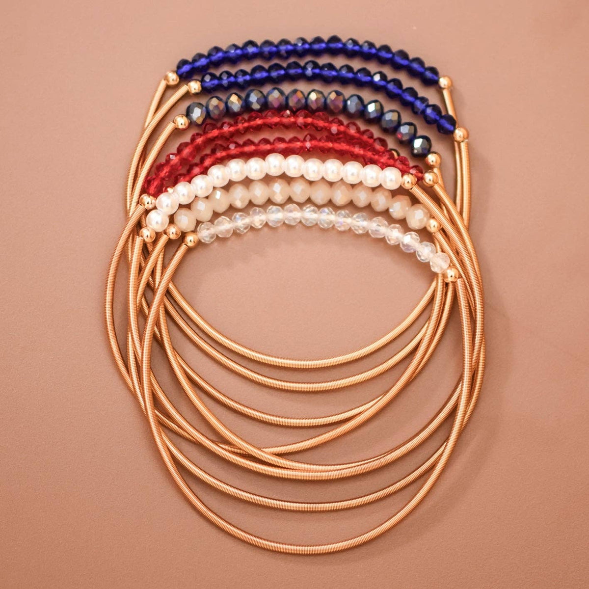 Patriotic Boho Layered Guitar String Bracelet Set