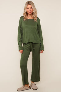 Evergreen Cozy Hacci Lounge Set – Soft Knit Top & Straight-Leg Pant Duo | Northern Belle Boutique