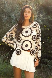 The Solandra Mandala Crochet Top: Cream/Brown