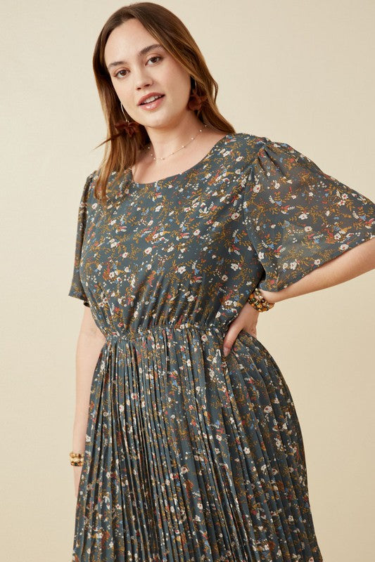 Lucianna Floral Midi Dress: Teal