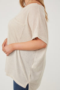 Everyday Essential Plus Size Plus Wide Neck Loose Knit Pocket Slouchy Top: Oatmeal