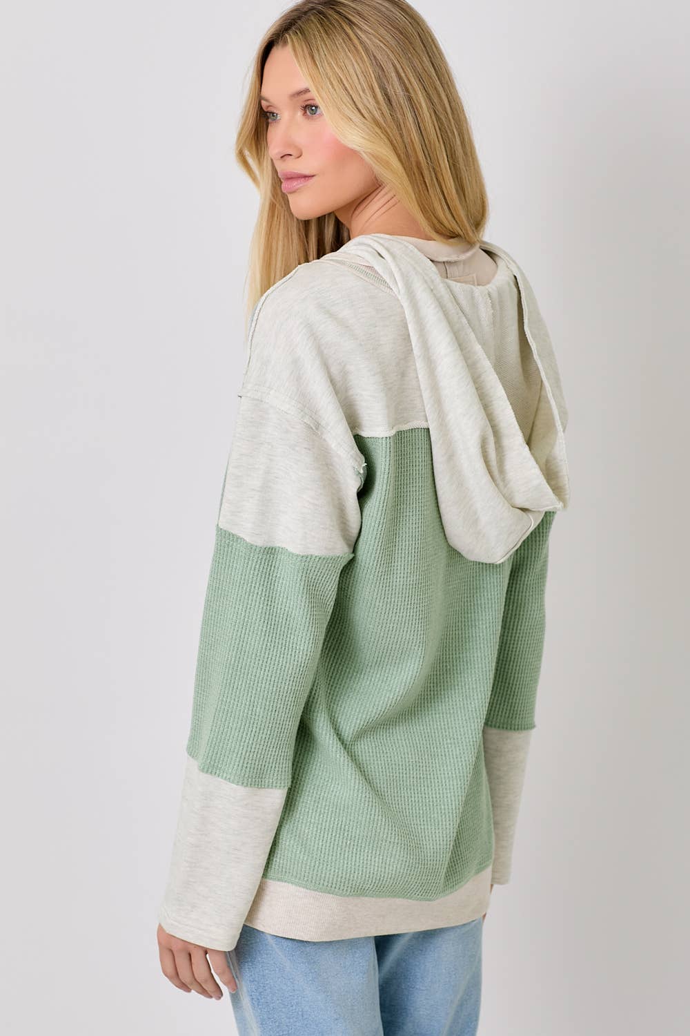 Lennox Color Block Waffle Knit Hoodie Cardigan