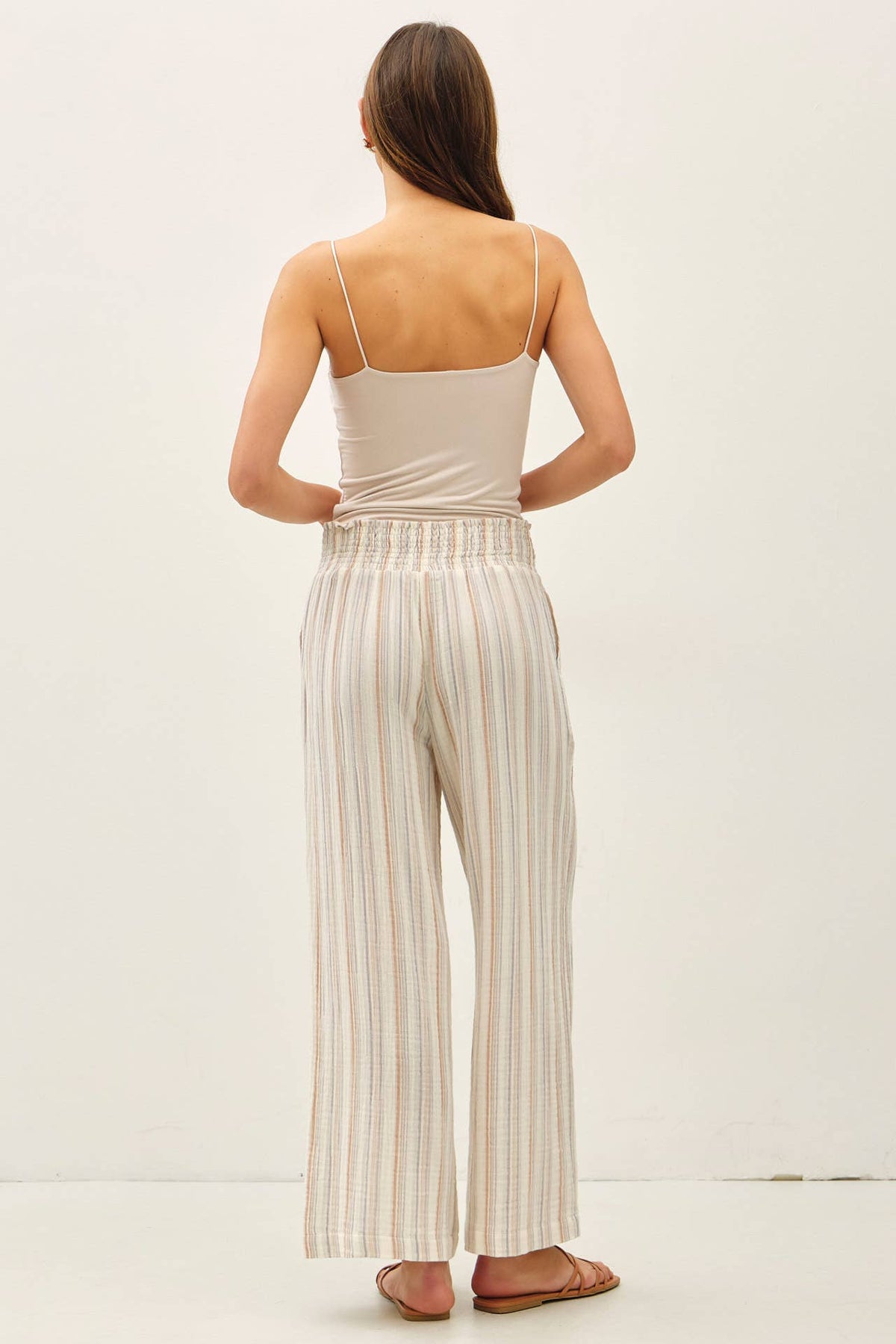 The Indie Cotton Gauze Palazzo Pants – High Rise Smocked Wide Leg Crop Pants
