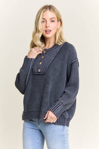 Worth a Look Cotton Henley Sweater: Navy
