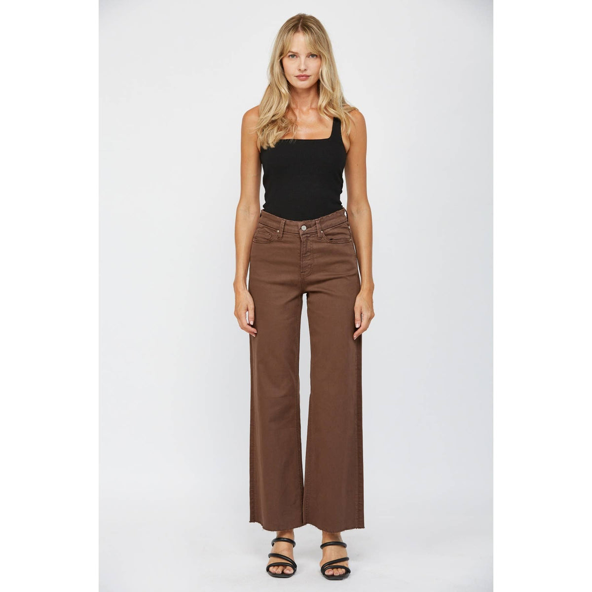 Mica Denim "Lorelai" Super High Rise Wide Leg Jeans – Chocolate Brown