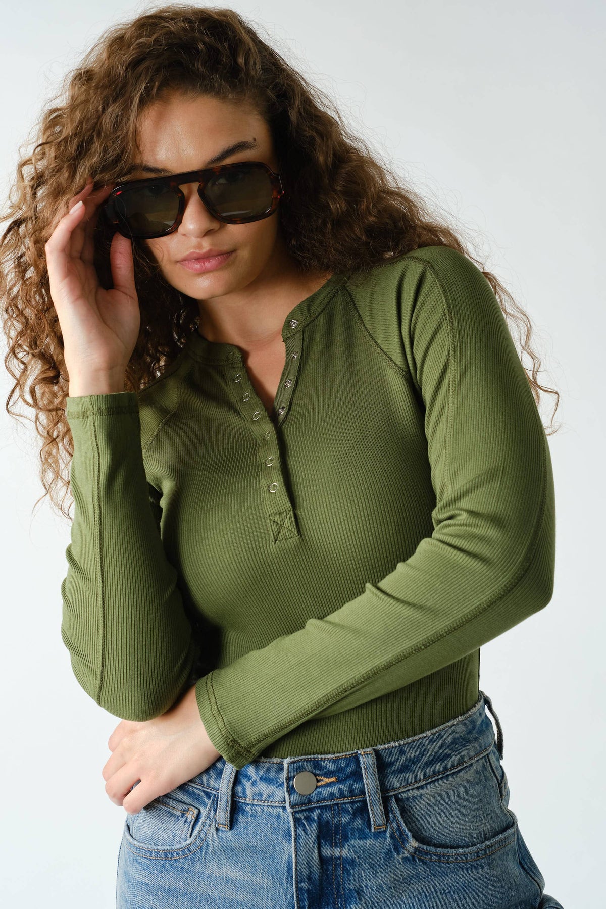 Essential Long-Sleeved Micro-Ribbed Henley Top: