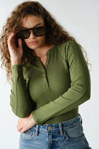 Essential Long-Sleeved Micro-Ribbed Henley Top: