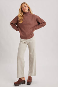 The Cocoa Club Ribbed Knit Turtleneck Sweater: Mocha