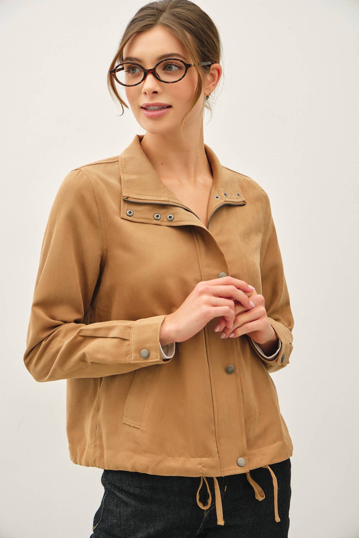 The Camden Cropped Utility Jacket – Soft Safari Zip Up Lightweight Outerwear
