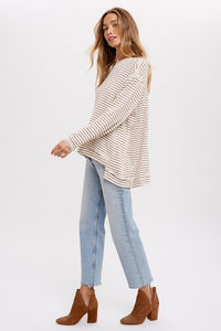 Jaxe Crewneck Slouchy Stripe Top: Oatmeal