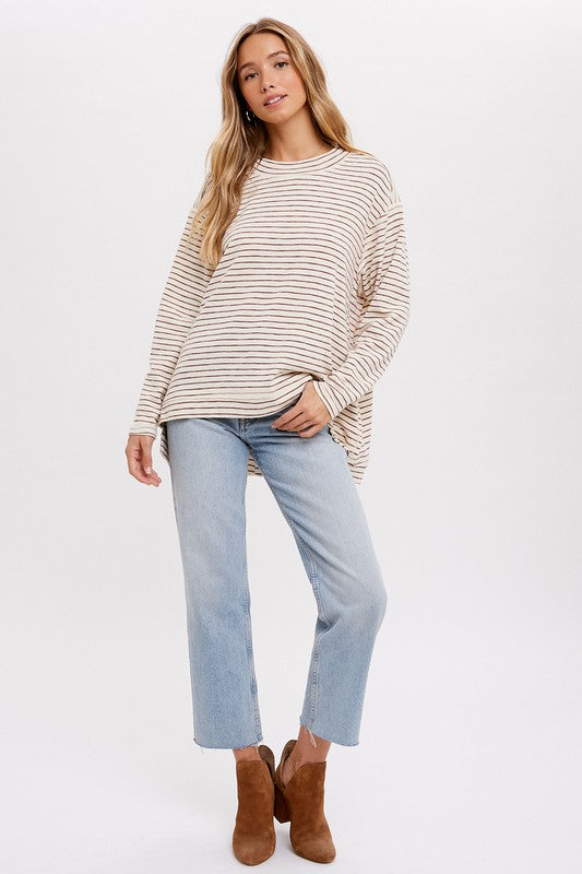 Jaxe Crewneck Slouchy Stripe Top: Oatmeal