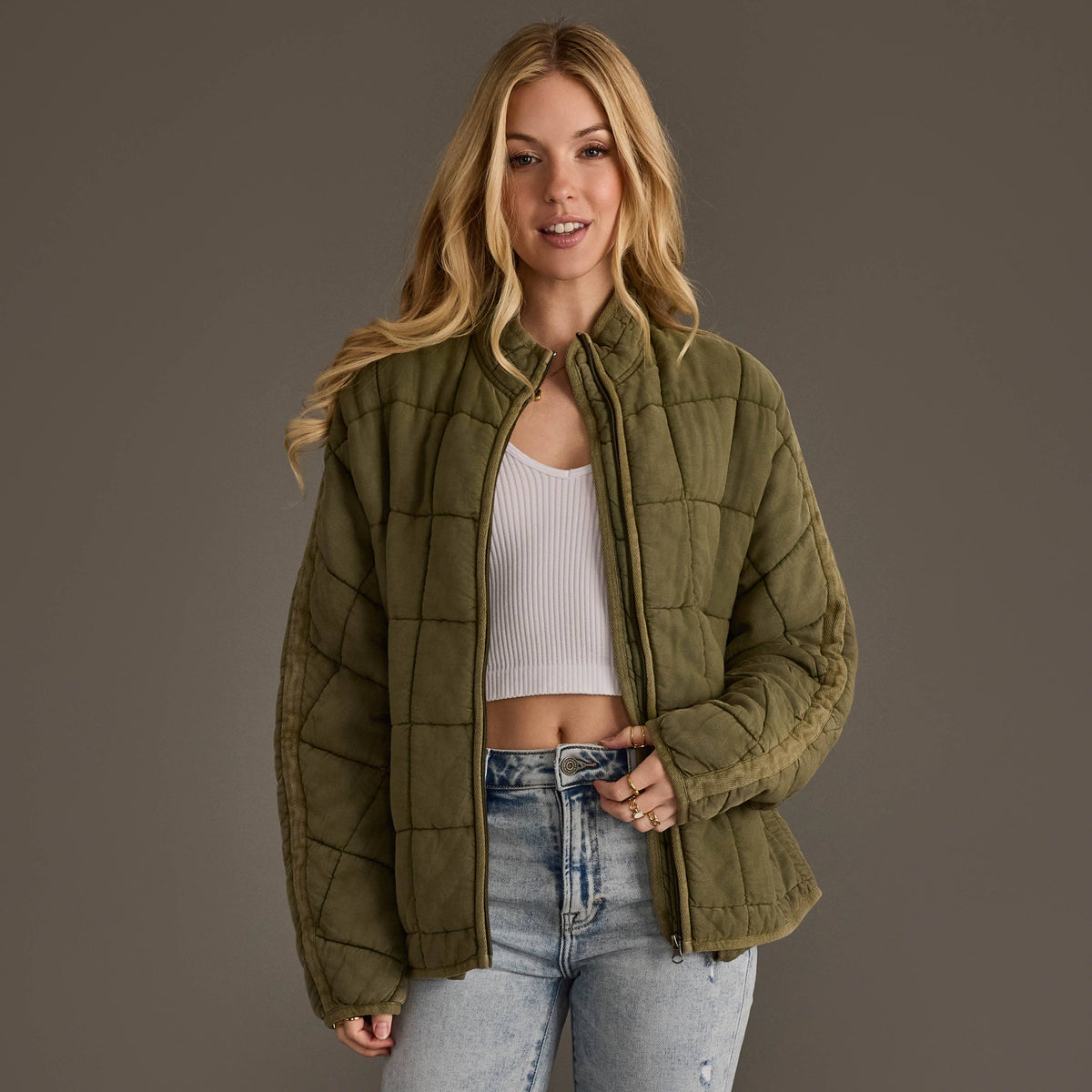 The Aspen Olive Washed Quilted Cotton Jacket