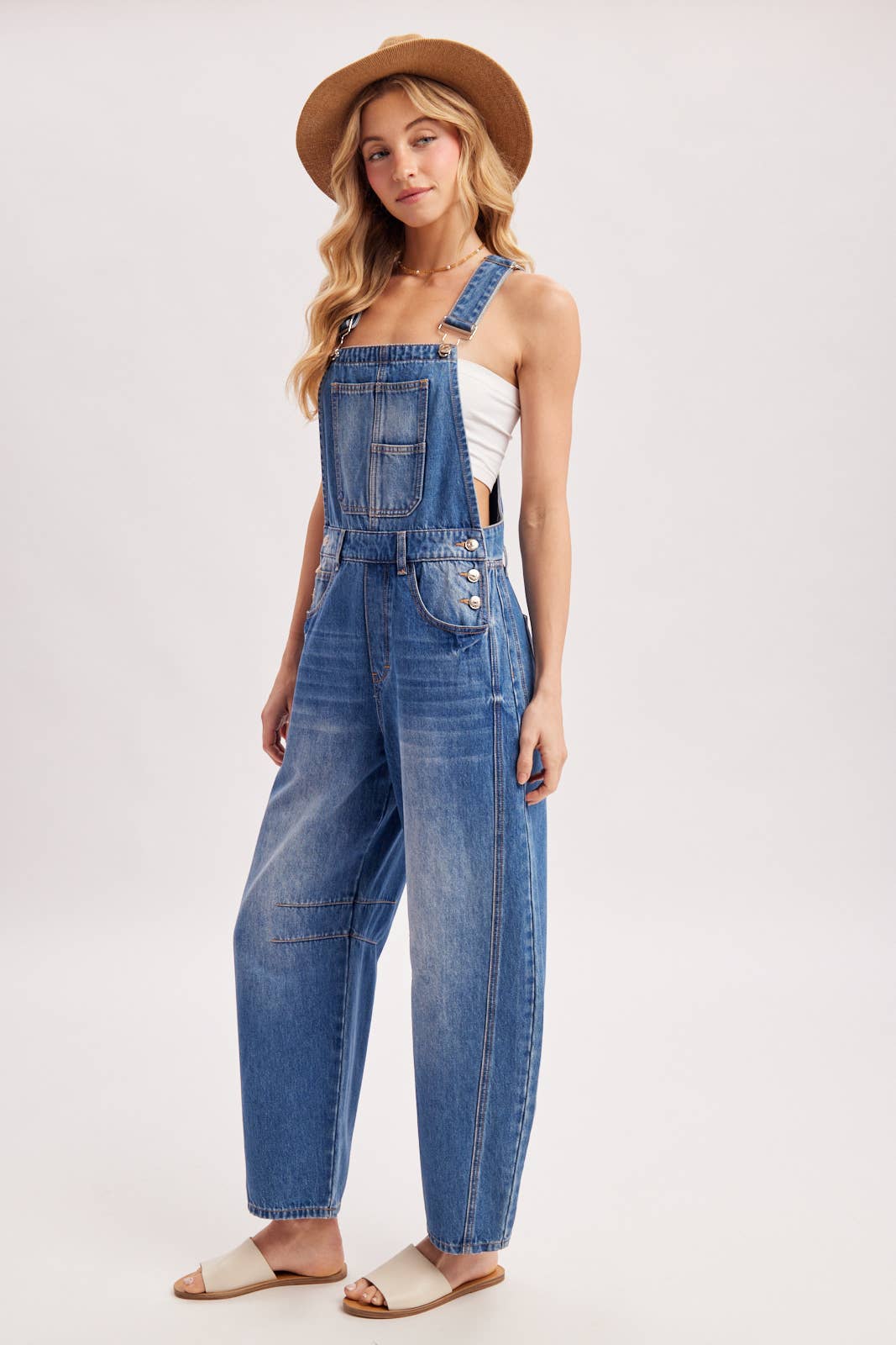 The Remi Barrel Leg Denim Overalls:  – Relaxed Wide Leg Casual Overalls
