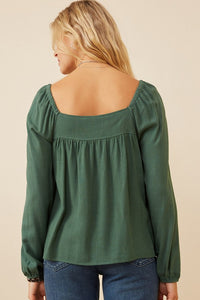 Jenna Womens Square Neck Box Pleat Detail Top: Forrest