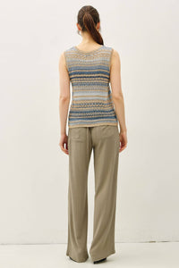 The Laine Striped Crochet Sweater Tank: Blue – Sleeveless Relaxed Fit Knit Top