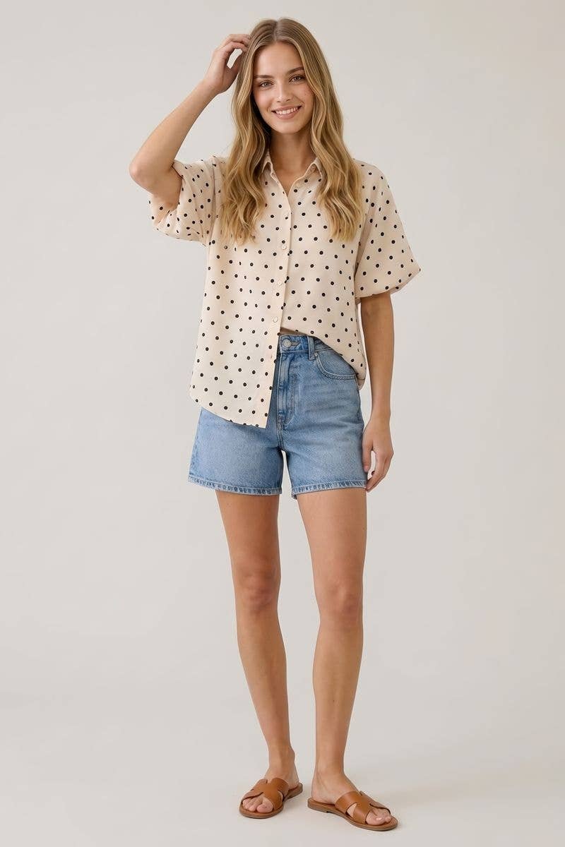 POLKA DOT BUBBLE SLEEVE BLOUSE - 45780T: CREAM / L